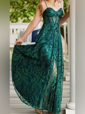green emerald velvet dress Lucille Formal Lace Mermaid Dress